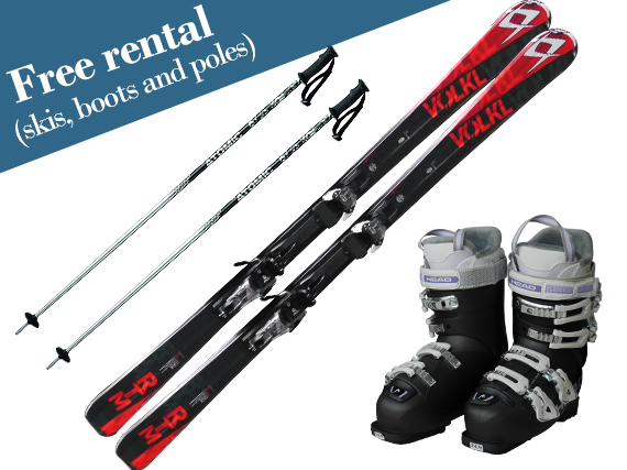 Free rental (skis, boots and poles) 